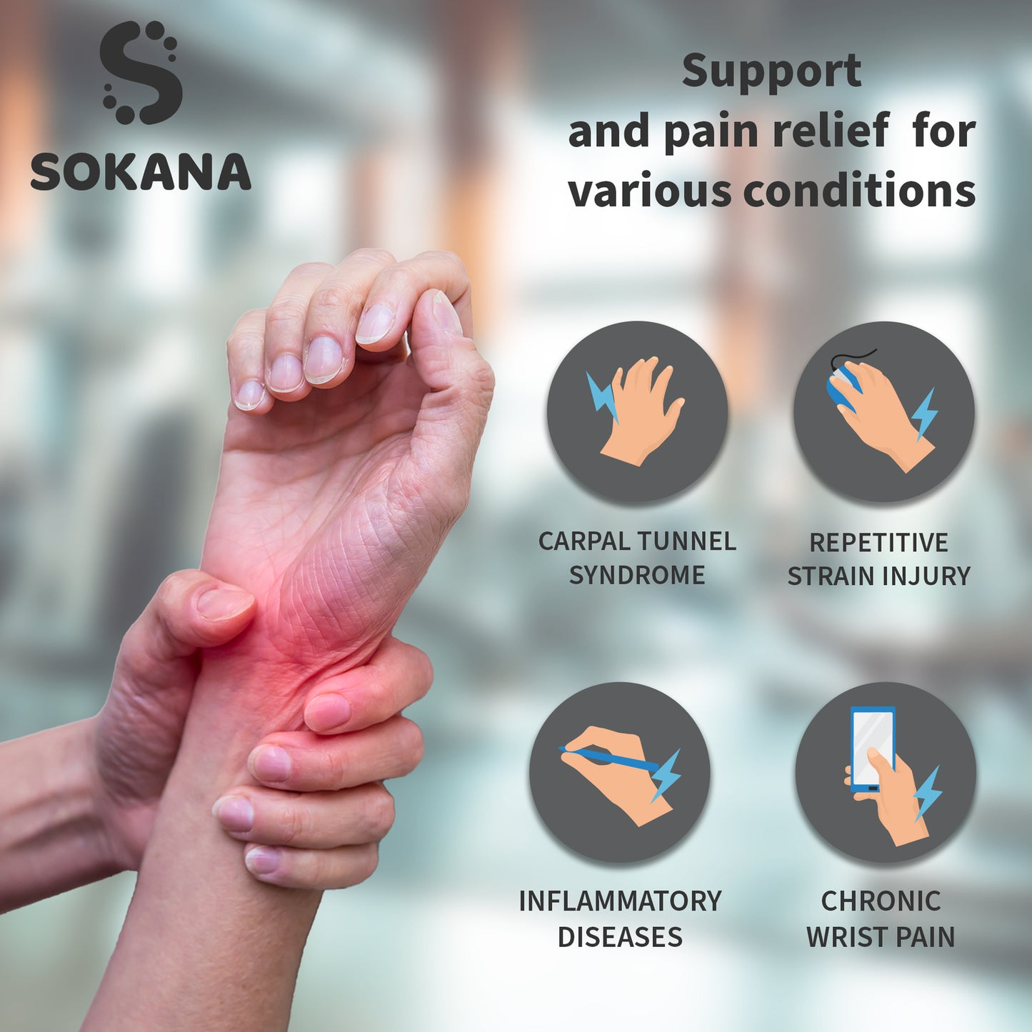 Direct Wrist Support Splint Brace for Right Hand,Support and Tendonitis Arthritis Pain Relief - for Men and Women (Right Hand)