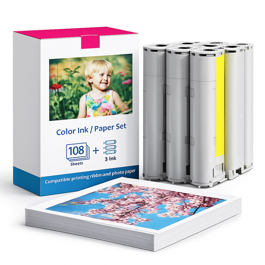 KP-108IN Set of 3 Ink Cartridges & Photo Paper (108 Sheets) Compatible with Canon Selphy CP Series Photo Printer CP1000 CP1200 CP1300 CP780 CP790 CP800 CP810 CP910, Postcard size: 10 x 148mm