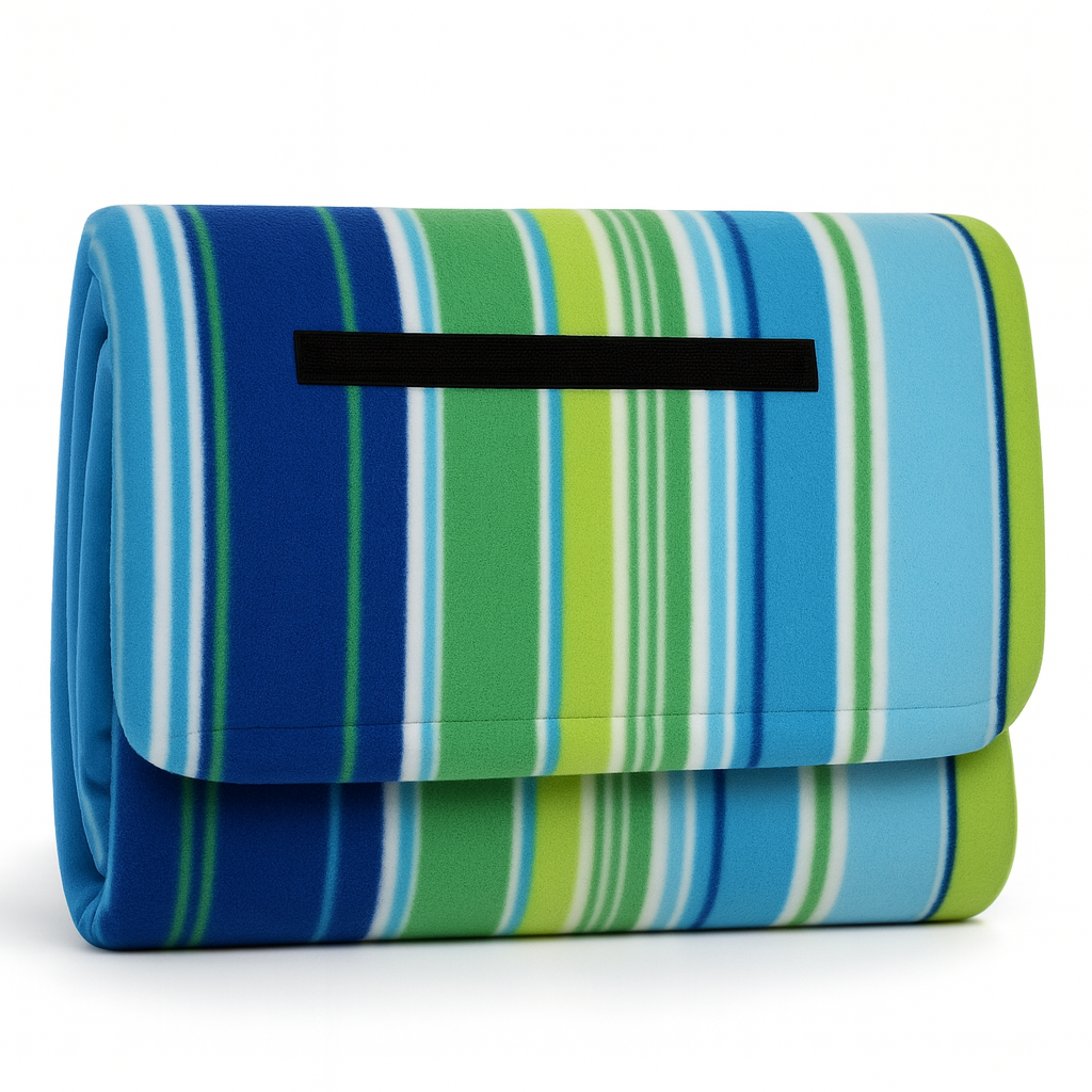 Picnic Blanket Waterproof Backing – Compact Camping Mat Sandproof Extra Large Foldable Rug with Handle for Outdoor Family Summer, Blue Plaid