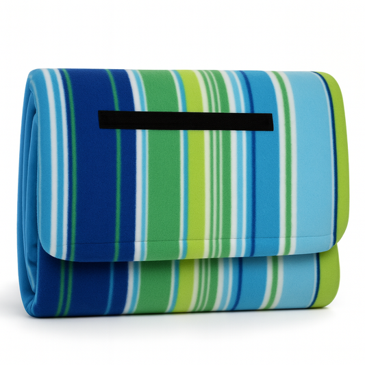 Picnic Blanket Waterproof Backing – Compact Camping Mat Sandproof Extra Large Foldable Rug with Handle for Outdoor Family Summer, Blue Plaid