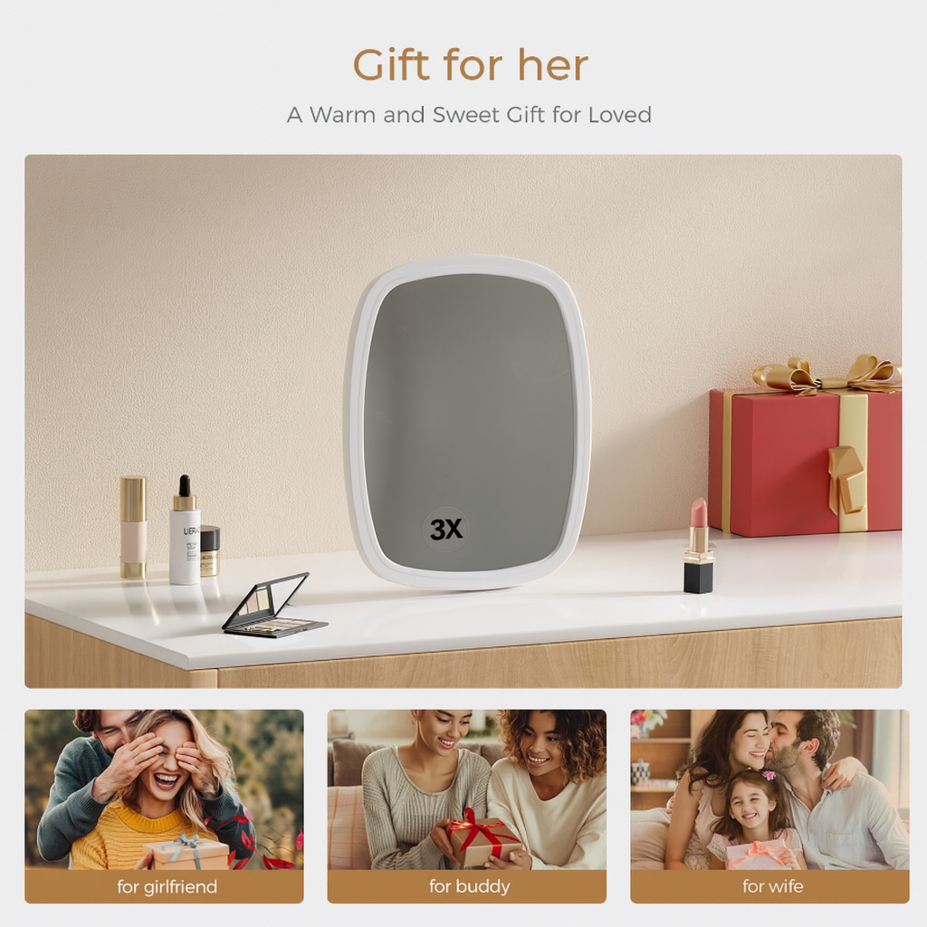 Rechargeable Travel Makeup Mirror, 3X Magnifying Makeup Mirror  Tabletop Folding Mirrors for Travel, Touch Screen, Cosmetic - White