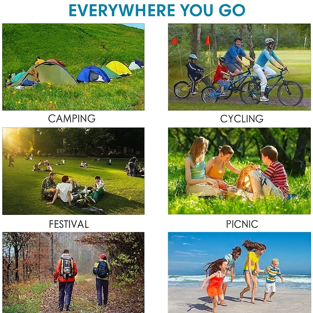 Picnic Blanket Waterproof Backing – Compact Camping Mat Sandproof Extra Large Foldable Rug with Handle for Outdoor Family Summer, Blue Plaid