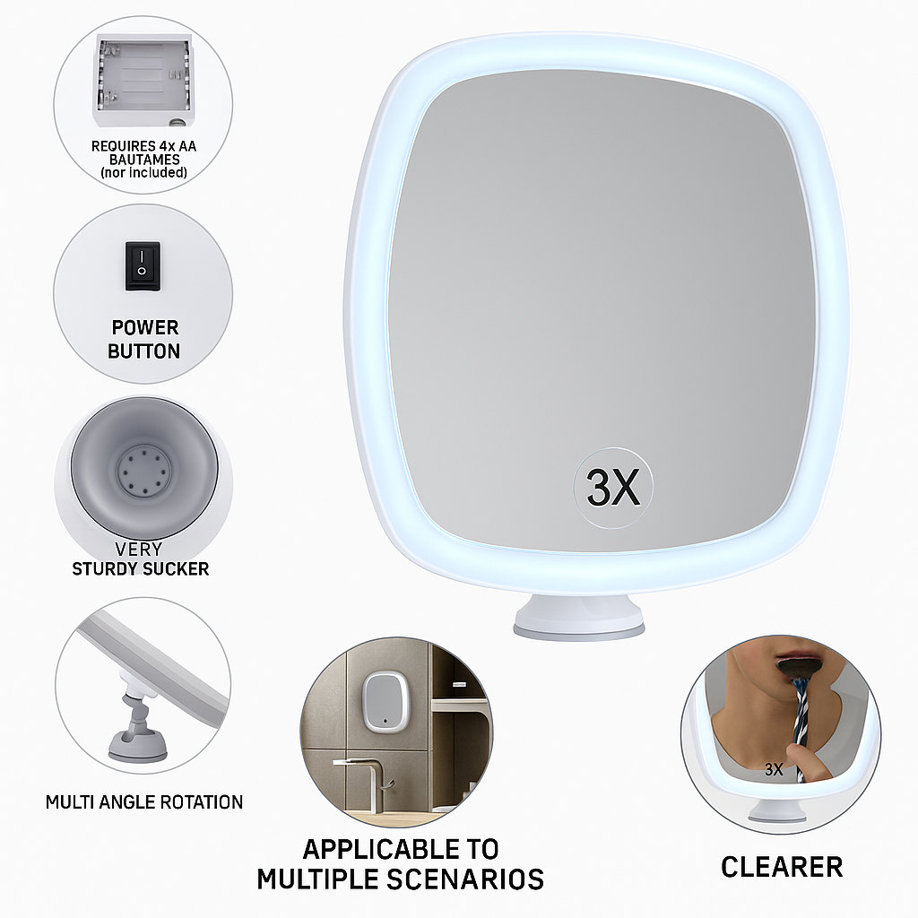 Rechargeable Travel Makeup Mirror, 3X Magnifying Makeup Mirror  Tabletop Folding Mirrors for Travel, Touch Screen, Cosmetic - White
