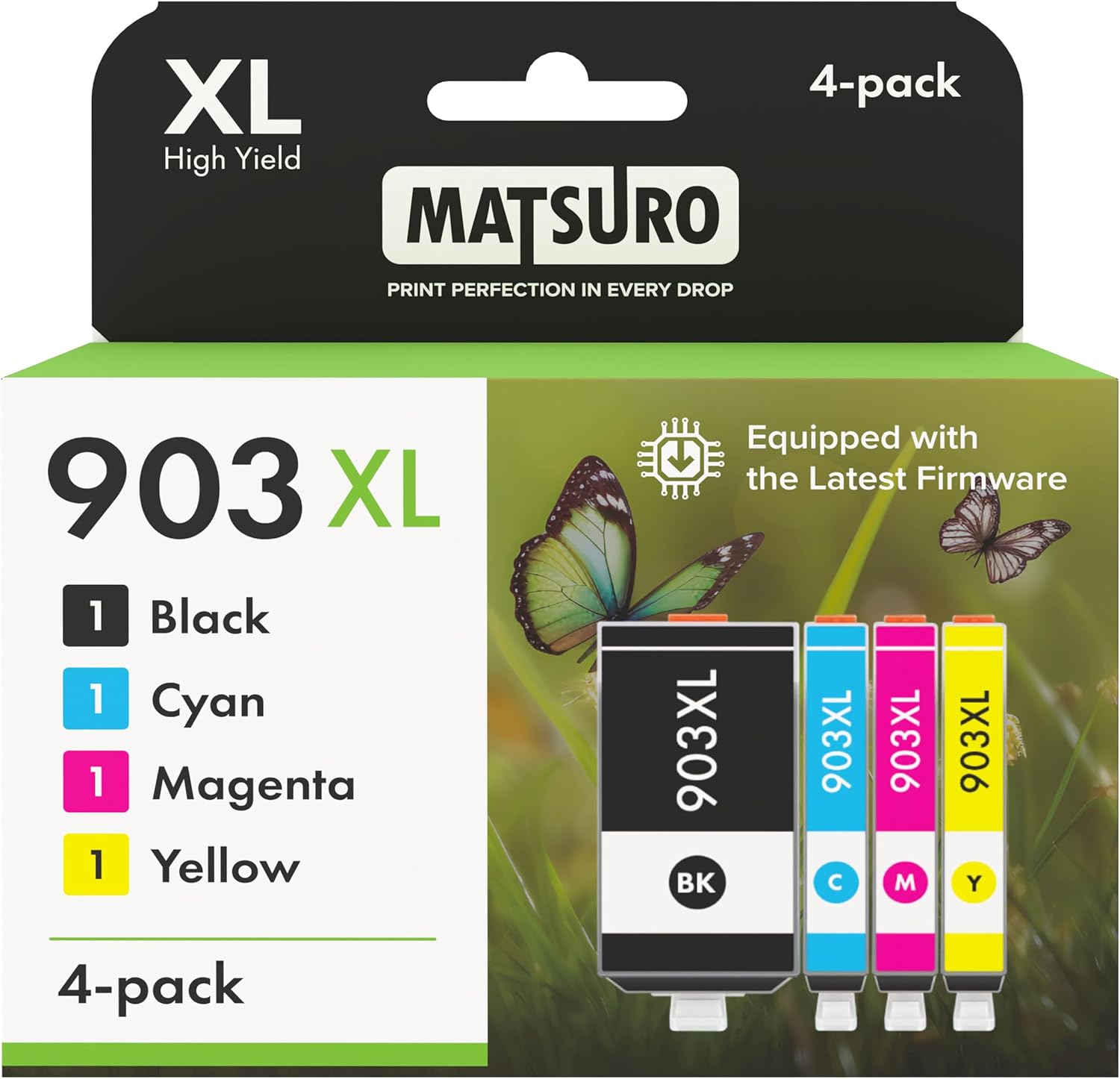 903 XL Multipack Ink Cartridges Replacement for HP 903 XL with Upgraded Chip Compatible for HP Officejet Pro 6970 6960 Officejet 6950 6960 All-in-One Inkjet (1x Black XL & 1x C/M/Y) - Printing Saver