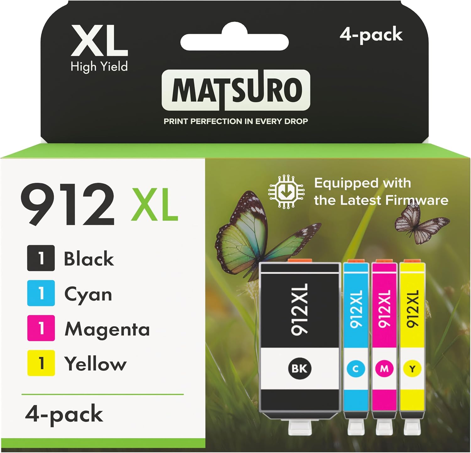912 XL Multi-Pack Ink Cartridge Replacement with Chip for HP 912 XL Compatible with HP OfficeJet 8010 8012 8013 8014 8015 8017 8018 OfficeJet Pro 8022 8023 8024 8025 - Printing Saver