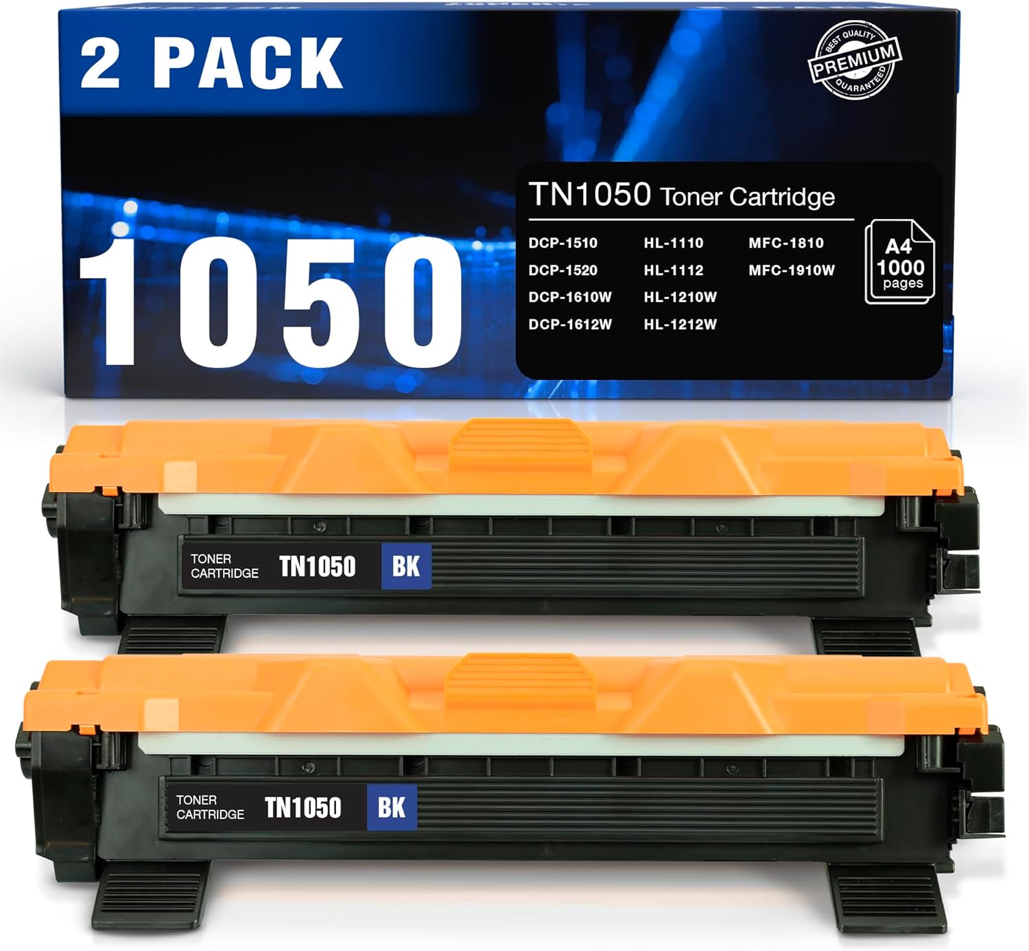 2 Pack Black Toner Cartridge for Brother TN-1050 Replacement for Brother HL-1110 1112 1210W 1212W, DCP-1510 1512, 1610W, 1612W, MFC-1910W 1810 Printer, High-Yield - Printing Saver