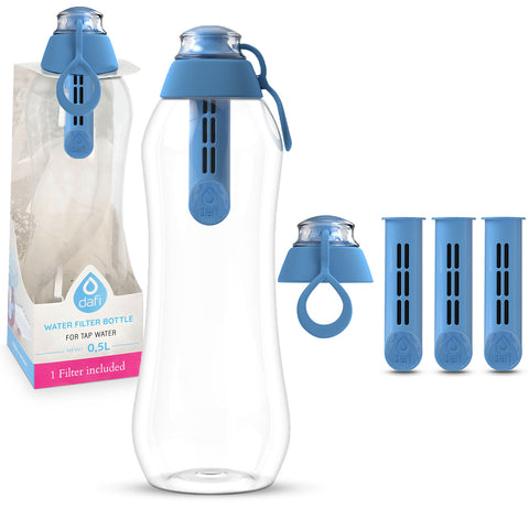 Dafi Bottle with water filter 0.5L + 2 Filters and Cap - Blue