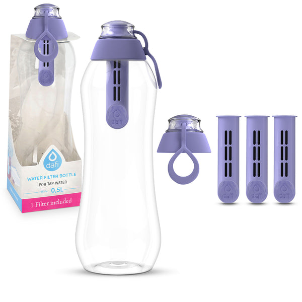 Dafi Bottle with water filter 0.5L + 2 Filters and Cap - Purple