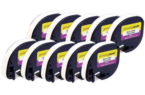Printing Saver Compatible LetraTag S0721610 S0721660 12mm x 4m Black on White Plastic Label Tape for DYMO LetraTag XM 2000, LT-100H, LT-100T - Printing Saver