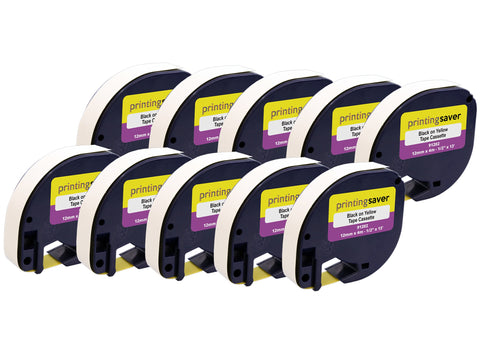 Printing Saver Compatible LetraTag S0721670 91202 12mm x 4m Black on Yellow Plastic Label Tape for DYMO LetraTag XM 2000, LT-100H, LT-100T - Printing Saver