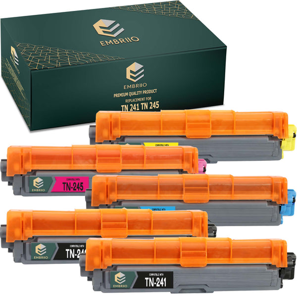 EMBRIIO TN241 TN245 Set of 5 Compatible Toner Cartridges Replacement for Brother HL-3140CW 3150CDW 3170CDW DCP-9015CDW 9020CDW MFC-9140CDN 9330CDW 9340CDW 9332CDW 9142CDN