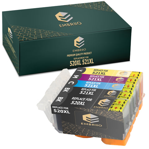EMBRIIO PGI-520 CLI-521 Set of 5 Compatible Ink Cartridges 520 521 Replacement for Canon Pixma MP560 MP640 MP630 MP620 iP4600 iP4700 iP3600 MP540 MP990 MP980 MP550 MX870 MX860