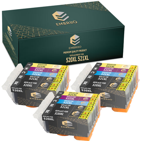 EMBRIIO PGI-520 CLI-521 Set of 15 Compatible Ink Cartridges 520 521 Replacement for Canon Pixma MP560 MP640 MP630 MP620 iP4600 iP4700 iP3600 MP540 MP990 MP980 MP550 MX870 MX860