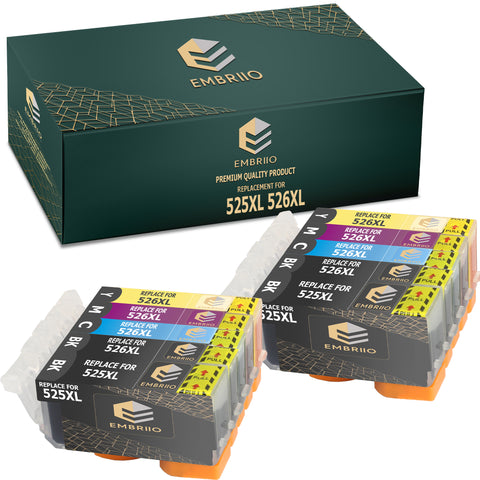 EMBRIIO PGI-525 CLI-526 Set of 10 Compatible Ink Cartridges 525 526 XL Replacement for Canon Pixma MG5350 MG5250 MG5150 MG6150 MG6250 iP4850 iP4950 MX895 MX885 MX715 iX6550 MG8150 MG8250