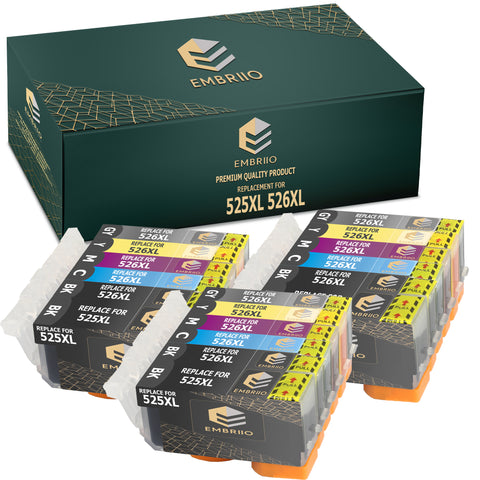 EMBRIIO PGI-525 CLI-526 Set of 18 Compatible Ink Cartridges 525 526 XL Replacement for Canon Pixma MG6150 MG6250 MG8150 MG8250