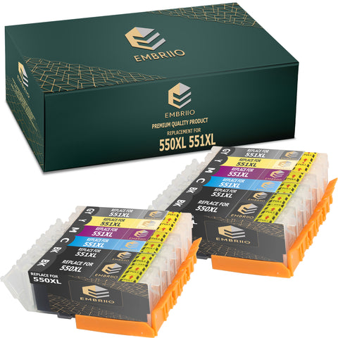 EMBRIIO PGI-550XL CLI-551XL Set of 12 Compatible Ink Cartridges 550 551 XL Replacement for Canon Pixma MG7550 MG7150 IP8750 MG6350 iP8700 MG7500