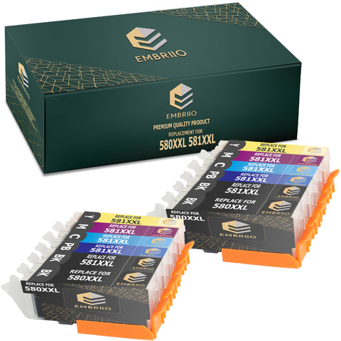 EMBRIIO PGI-580XXL CLI-581XXL Set of 12 Compatible Ink Cartridges 580 581 XXL Replacement for Canon Pixma TS8150 TS8250 TS9150 TS8151 TS8152 TS8251 TS8252 TS9155
