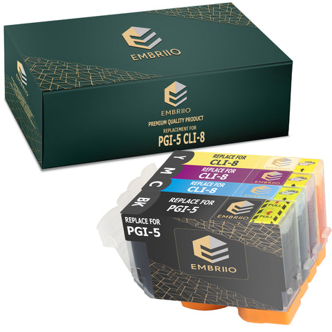 EMBRIIO PGI-5 CLI-8 Set of 4 Compatible Ink Cartridges Replacement for Canon Pixma iX4000 iX5000 iP3300 iP3500 MP510 MP520 MX700