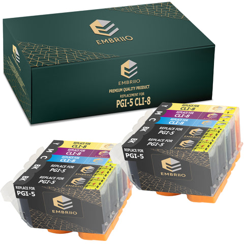 EMBRIIO PGI-5 CLI-8 Set of 10 Compatible Ink Cartridges Replacement for Canon Pixma iX4000 iX5000 iP3300 iP3500 MP510 MP520 MX700