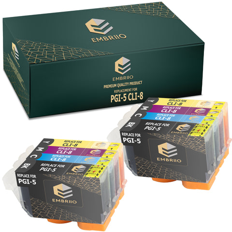 EMBRIIO PGI-5 CLI-8 Set of 8 Compatible Ink Cartridges Replacement for Canon Pixma iX4000 iX5000 iP3300 iP3500 MP510 MP520 MX700