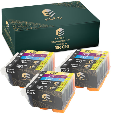 EMBRIIO PGI-5 CLI-8 Set of 15 Compatible Ink Cartridges Replacement for Canon Pixma iX4000 iX5000 iP3300 iP3500 MP510 MP520 MX700