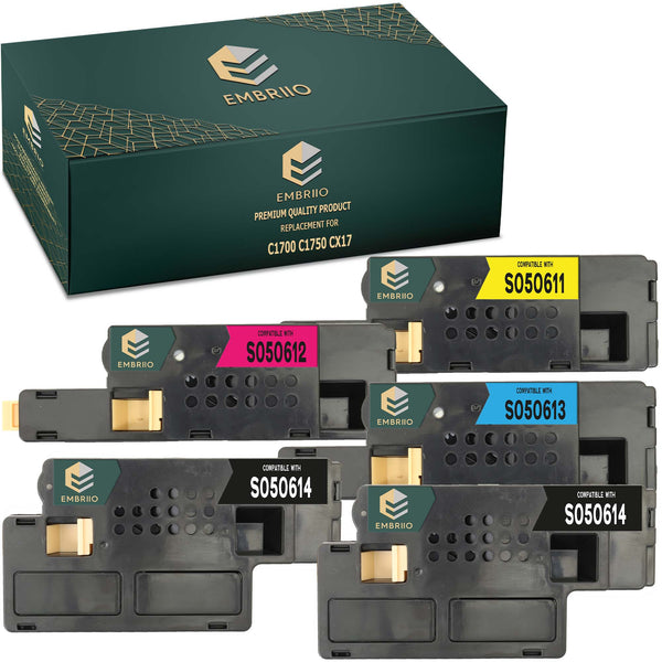 EMBRIIO C1700 C1750 CX17 Set of 5 Compatible Toner Cartridges Replacement for Epson AcuLaser C1700 C1750N C1750W CX17 CX17NF CX17WF