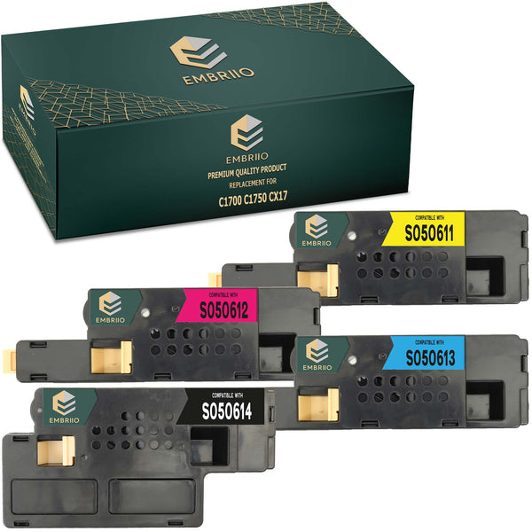EMBRIIO C1700 C1750 CX17 Set of 4 Compatible Toner Cartridges Replacement for Epson AcuLaser C1700 C1750N C1750W CX17 CX17NF CX17WF