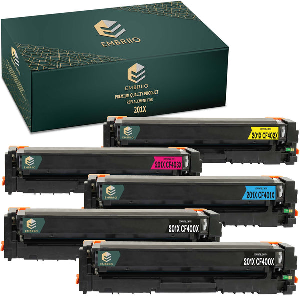 EMBRIIO 201X CF400X-CF403X Set of 5 Compatible Toner Cartridges Replacement for HP Color LaserJet Pro MFP M277dw M277n M274n M252dw M252n