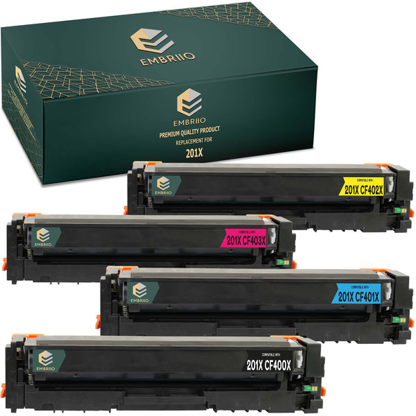 EMBRIIO 201X CF400X-CF403X Set of 4 Compatible Toner Cartridges Replacement for HP Color LaserJet Pro MFP M277dw M277n M274n M252dw M252n