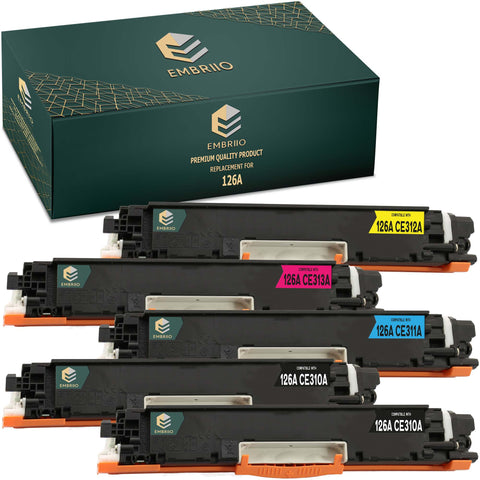 EMBRIIO 126A CE310A-CE313A Set of 5 Compatible Toner Cartridges Replacement for HP LaserJet Pro CP1025 CP1025nw CP1020 100 MFP M175 M175a M175nw | HP TopShot LaserJet Pro M275 M275nw