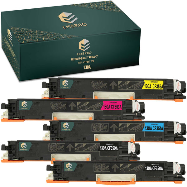 EMBRIIO 130A CF350A-CF353A Set of 5 Compatible Toner Cartridges Replacement for HP Color LaserJet Pro MFP M176n MFP M177fw
