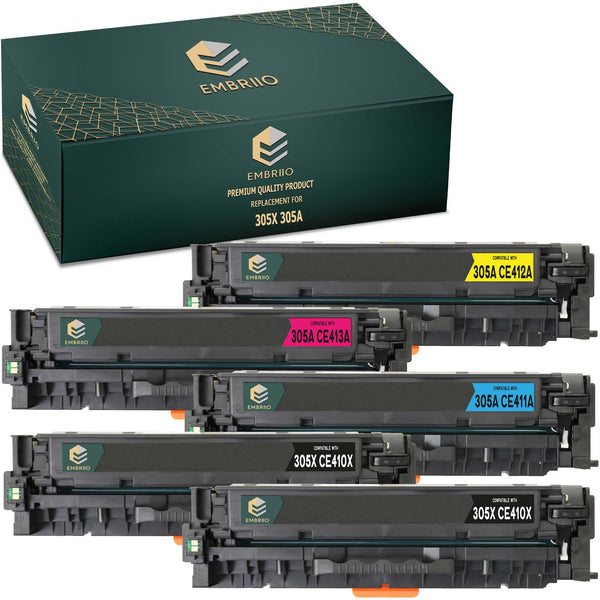 EMBRIIO 305X CE410X 305A CE411-3A Set of 5 Compatible Toner Cartridges Replacement for HP LaserJet Pro 300 M351a MFP M375nw Pro 400 M451dn M451dw M451nw MFP M475dn M475dw