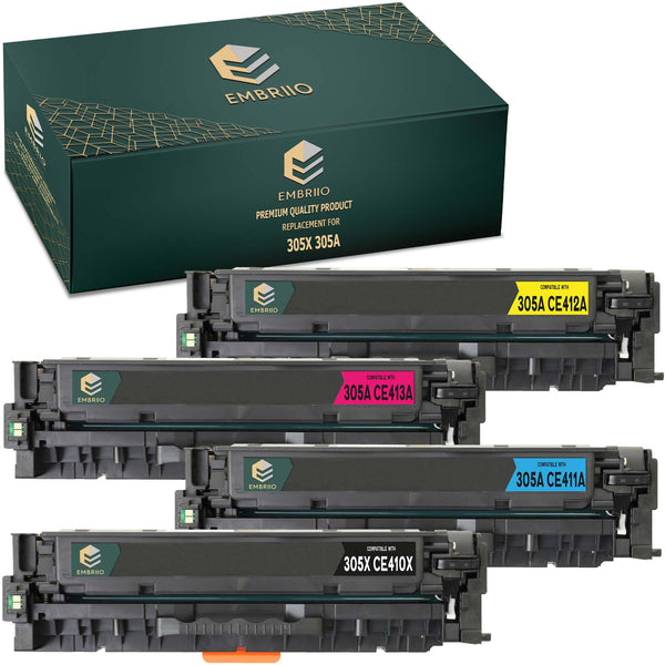 EMBRIIO 305X CE410X 305A CE411-3A Set of 4 Compatible Toner Cartridges Replacement for HP LaserJet Pro 300 M351a MFP M375nw Pro 400 M451dn M451dw M451nw MFP M475dn M475dw