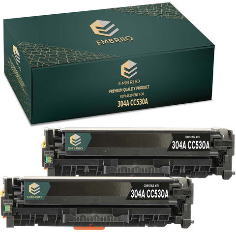EMBRIIO CC530A 304A 718 Set of 2 Black Compatible Toner Cartridges Replacement for HP Laserjet CP2025 CM2320 CP2025dn Canon i-SENSYS MF8580Cdw MF8550Cdn LBP7680Cx MF8380Cdw LBP7200Cdn MF8350Cdn