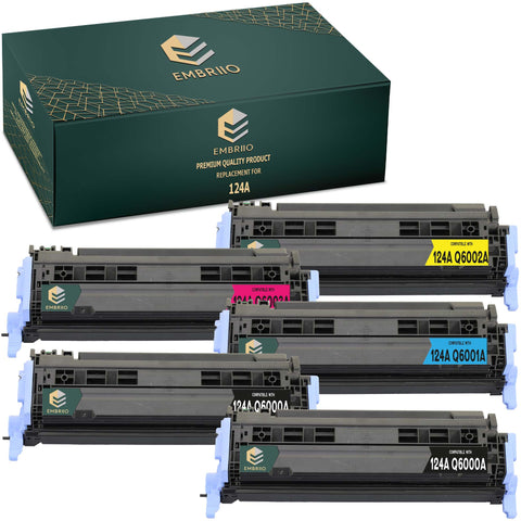 EMBRIIO 124A Q6000A-Q6003A Set of 5 Compatible Toner Cartridges Replacement for HP Color LaserJet 2600 1600 2605 2600n 2605dn 1600n CM1015 CM1017 Canon i-SENSYS LBP5000 LBP5100