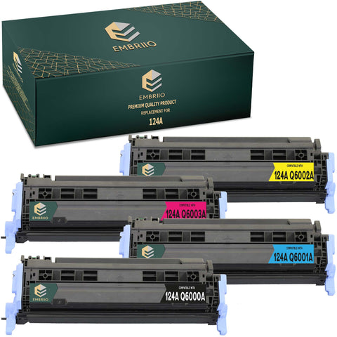 EMBRIIO 124A Q6000A-Q6003A Set of 4 Compatible Toner Cartridges Replacement for HP Color LaserJet 2600 1600 2605 2600n 2605dn 1600n CM1015 CM1017 Canon i-SENSYS LBP5000 LBP5100