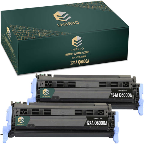 EMBRIIO Q6000A 124A Set of 2 Black Compatible Toner Cartridges Replacement for HP Color LaserJet 2600 1600 2605 2600n 2605dn 1600n CM1015 CM1017 Canon i-SENSYS LBP5000 LBP5100