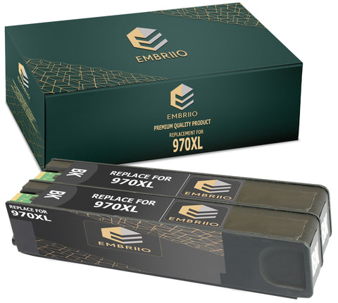 EMBRIIO 970XL | 2 BLACK Compatible Ink Cartridges 970 XL Replacement for HP OfficeJet Pro X451dn X451dw X476dn X476dw X551dw X576dw