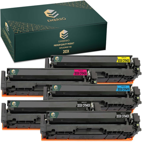 EMBRIIO 203X Set of 5 Compatible Toner Cartridges Replacement for HP Color Laserjet Pro M254dw M254nw MFP M280nw M281fdn M281fdw