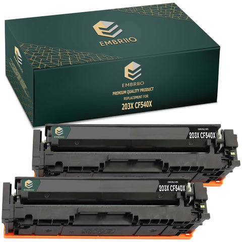 EMBRIIO 203X CF540X Set of 2 Black Compatible Toner Cartridges Replacement for HP Color Laserjet Pro M254dw M254nw MFP M280nw M281fdn M281fdw