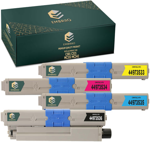 EMBRIIO Set of 4 Compatible Toner Cartridges Replacement for Oki C301 C301dn MC342 C321 C321dn MC342dn MC332 MC332dn MC342dnw
