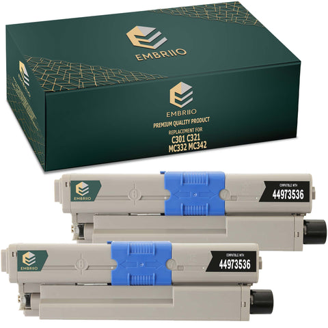 EMBRIIO 44973536 Set of 2 Black Compatible Toner Cartridges Replacement for Oki C301 C301dn MC342 C321 C321dn MC342dn MC332 MC332dn MC342dnw