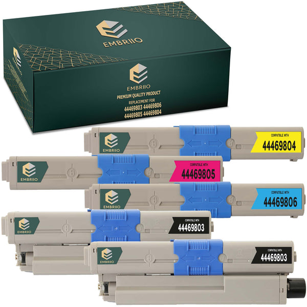 EMBRIIO Set of 5 Compatible Toner Cartridges Replacement for Oki C310dn C330dn C331dn C510dn C511dn C530dn C531dn MC361dn MC362dn MC561dn MC562dn MC562w